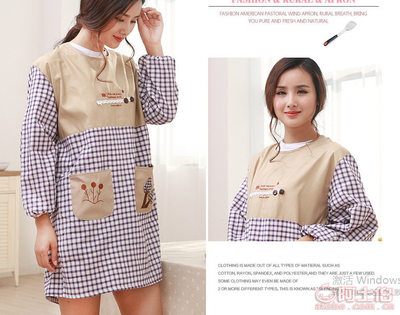 【0廠家直銷韓式廚房長袖三棵樹刺繡棉麻圍裙女士防水防油反穿衣批發】義烏市進財塑料袋廠 - 產品庫