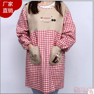 【0廠家直銷韓式廚房長袖三棵樹刺繡棉麻圍裙女士防水防油反穿衣批發】義烏市進財塑料袋廠 - 產品庫