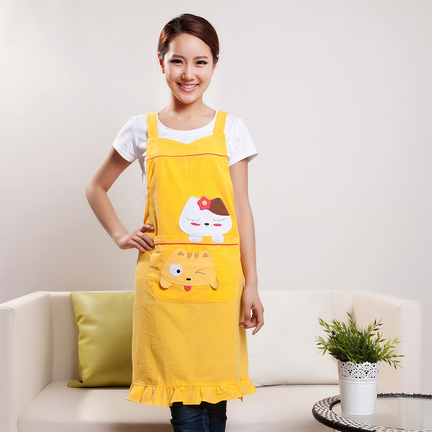 廠家生產批發定做帆布圍裙免費印字印刷logo圍腰定制廣告圍裙