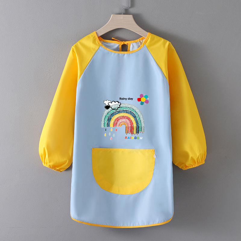 兒童圍裙畫畫衣防水畫畫圍裙兒童畫畫罩衣中大童柔軟防水長(zhǎng)款罩衣幼兒園定制印字圍裙反穿衣畫室美術(shù)畫畫衣 墨綠拼黑(泰迪熊) 小號(hào)【建議身高80-105CM】