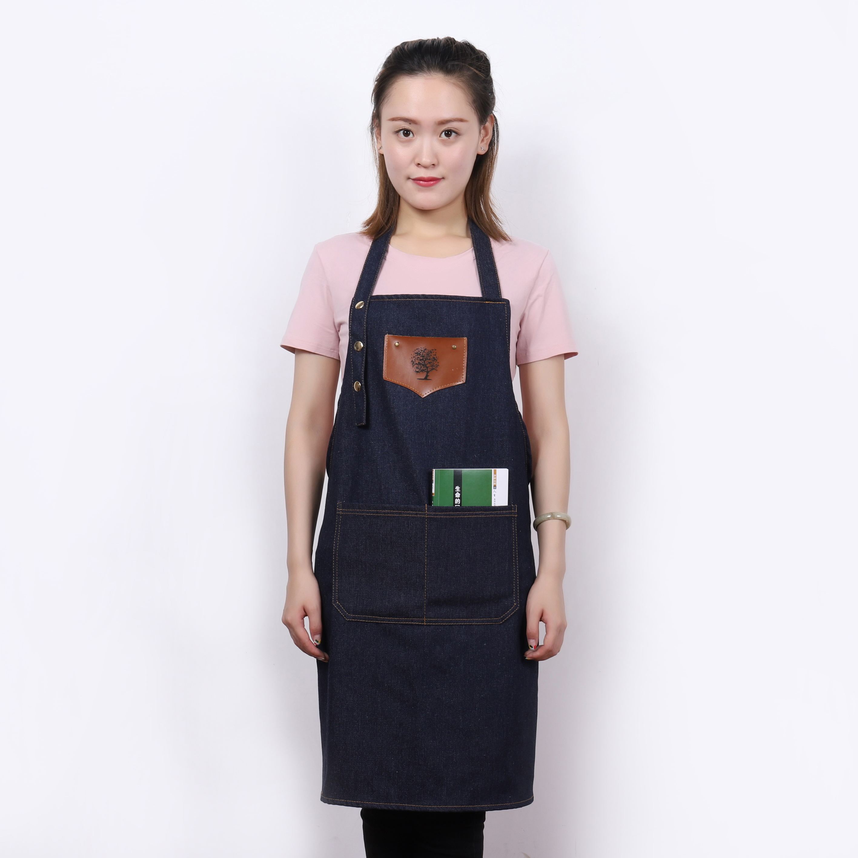 單肩牛仔圍裙奶茶茶店咖啡師文藝師美發美術圍裙