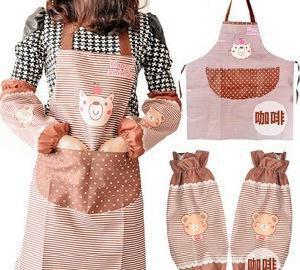 F485 防油卡通小熊袖套長袖防水圍裙罩衣套裝 時尚實(shí)用的廚房伴侶